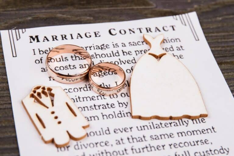 Two rings and marriage contract.